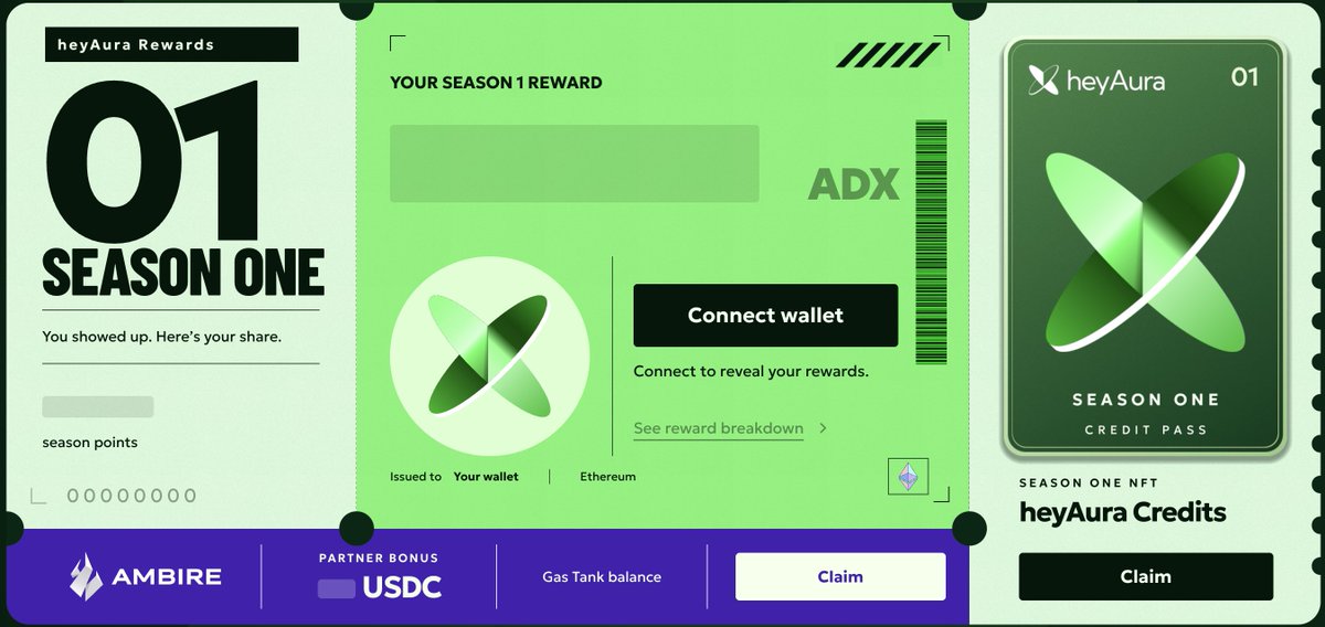 heyaura's tweet photo. Many of you still haven't claimed your heyAura Loyalty Program Season 1 rewards.

Please follow the link and claim your $ADX, Season One Credit Pass NFT, and @ambire Gas Tank rewards. They are waiting for you.

→  https://t.co/G6ebsCW4pe https://t.co/ThgWaf0h5b