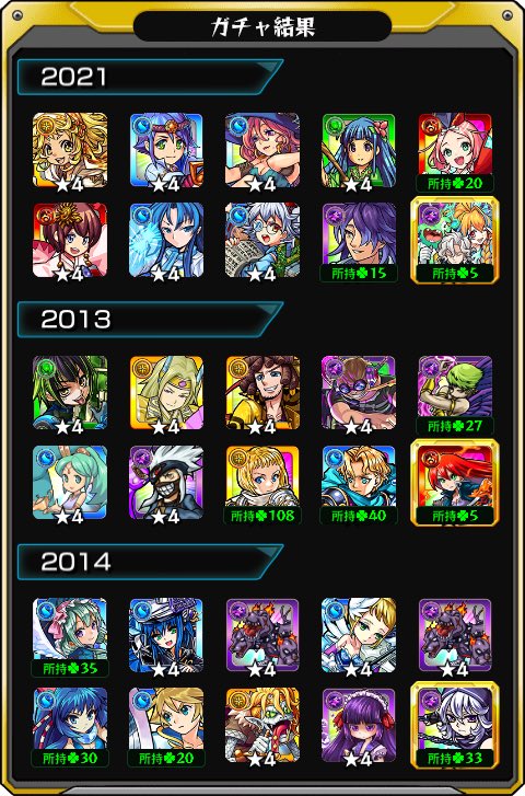 Mnst_0820's tweet photo. #あの日巡りガチャ 
あの日の記憶がよみがえる！
皆はどの年代が好き？

#モンスト13周年
#13周年大カーン謝祭 https://t.co/mgbwEArxsx
