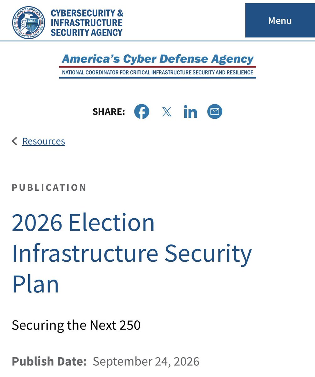 HollyKesler's tweet photo. 🚨ELECTION SECURITY — THIS IS WORTH READING.

CISA has released its 2026 Election Infrastructure Security Plan, and there is an important piece of the election-security conversation that should not be overlooked:

AUDITS. PAPER BALLOTS. RECONCILIATION. CHAIN OF CUSTODY.

CISA’s election-security guidance recognizes that protecting an election isn’t simply about cybersecurity. Election resilience includes the ability to verify what happened after the ballots are cast.

CISA guidance addresses:

🔹 Pre- and post-election audits of voting systems
🔹 Post-election tabulation audits
🔹 Risk-limiting audits (RLAs) where permitted under state law
🔹 Manual examination/comparison of paper ballots as part of applicable audit procedures
🔹 Reconciliation and chain-of-custody audits
🔹 Pre-election testing of voting equipment
🔹 Auditing voter-registration systems for anomalies and district assignments
🔹 Cybersecurity and network resilience
🔹 Physical protection of election facilities and ballot-processing locations
🔹 Incident-response and continuity-of-operations planning

One CISA resource puts it plainly:

“Audit the Entire Election Process.”

That is an important concept.

Election security should not end when the polls close or when a machine produces a total. An auditable paper record, reconciliation, documented chain of custody, and meaningful post-election auditing provide ways to independently check election results and identify discrepancies.

And there is an important distinction: CISA’s materials discuss post-election audits and manual ballot examination, including ballot-comparison risk-limiting audits; they should not automatically be read as requiring a full hand count of every ballot. State law determines the specific audit and recount procedures used in each jurisdiction.

As we move through the 2026 election cycle, everyone interested in election administration should read this plan and the supporting materials themselves.

Don’t just read the headline.

Read the procedures. Read the safeguards. Read the audit provisions.

Because cybersecurity matters.
Physical security matters.
And verification matters.

Thank you @SecMullinDHS and @realDonaldTrump 

👇 CISA — 2026 Election Infrastructure Security Plan

https://t.co/VE33gJO0Np
