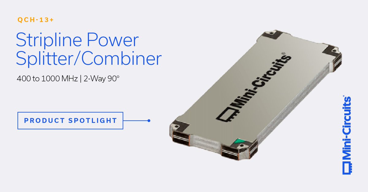 MiniCircuits's tweet photo. Mini-Circuits’ QCH-13+ is a stripline, 2-way 90° power splitter/combiner operating from 400 to 1000 MHz, making it ideal for balanced amplifiers, I&amp;Q modulators, defense and military and more.

https://t.co/MyecY3lqfw

#rf #engineering #Technology https://t.co/WzHWR5ZkZL