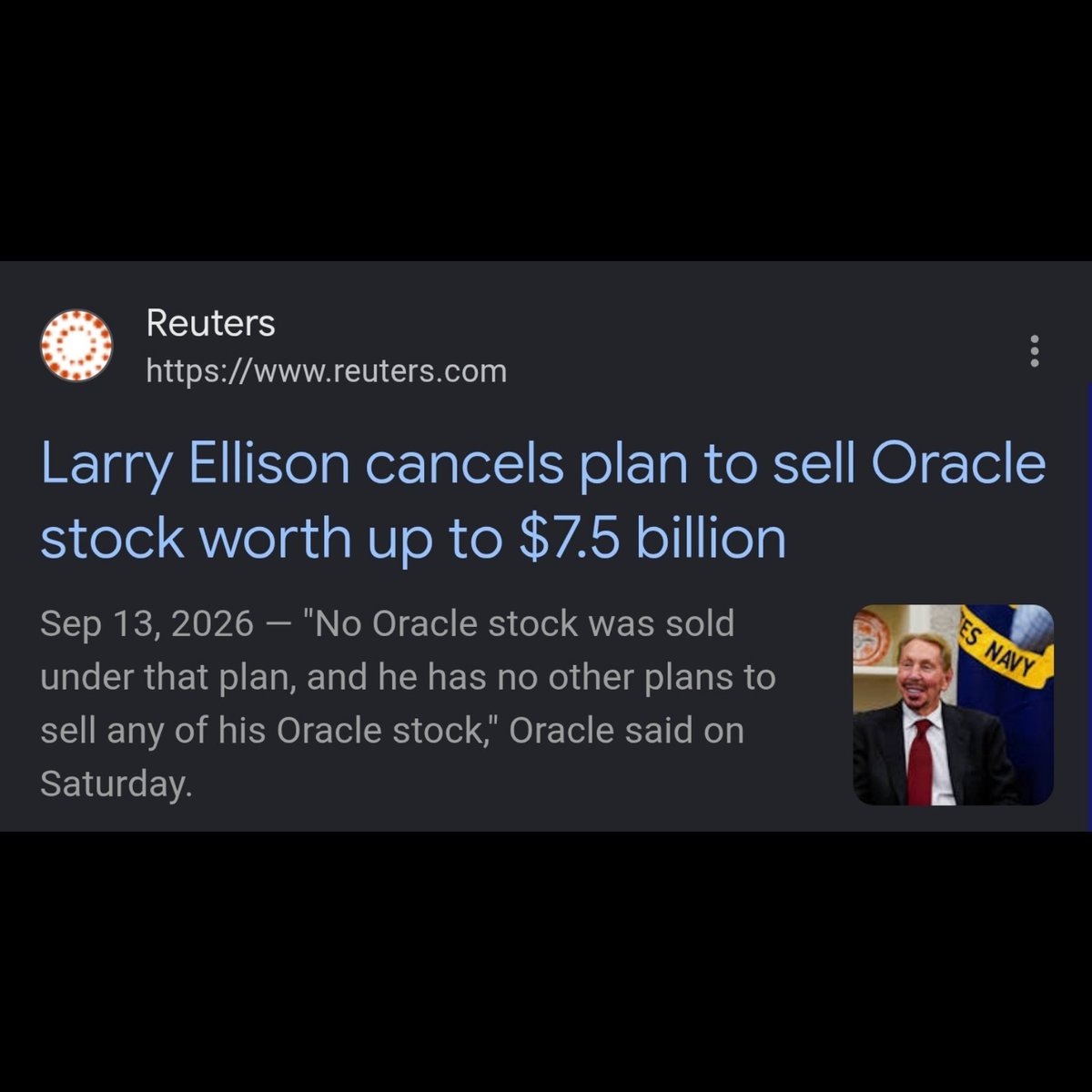 vegetarosse's tweet photo. @Oracle So this why Larry Ellison was trying to sell a whole bunch of Oracle stock recently because he knew his Stock would tank after mentioning the "force majeure" at New Mexico lol the jokes write themselves. https://t.co/2KBDNTMAom
