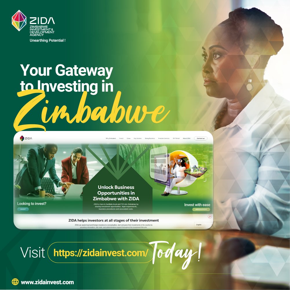 zidainvest's tweet photo. Looking to invest, expand or establish your business in Zimbabwe? The Zimbabwe Investment and Development Agency (ZIDA) is your gateway to unlocking the country's investment potential.

Start your investment journey. Visit https://t.co/3UnS3q6Dp6 today 

#InvestInZimbabwe https://t.co/pkuMXLW4Dt