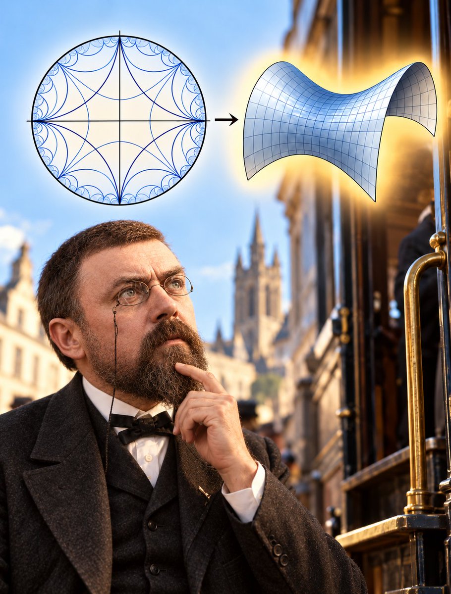 Math_files's tweet photo. Henri Poincaré had been struggling with a problem involving Fuchsian functions. Then he stopped thinking about it and left on a geological excursion.

At Coutances, as he placed his foot on the step of an omnibus, an idea suddenly appeared:

the transformations he had been studying were connected with non-Euclidean geometry.

Poincaré later wrote that he felt immediate certainty, even before checking the result. When he returned to Caen, he verified it carefully.

The episode became one of the classic examples of mathematical creativity: long conscious effort, a period of incubation, then a sudden connection.