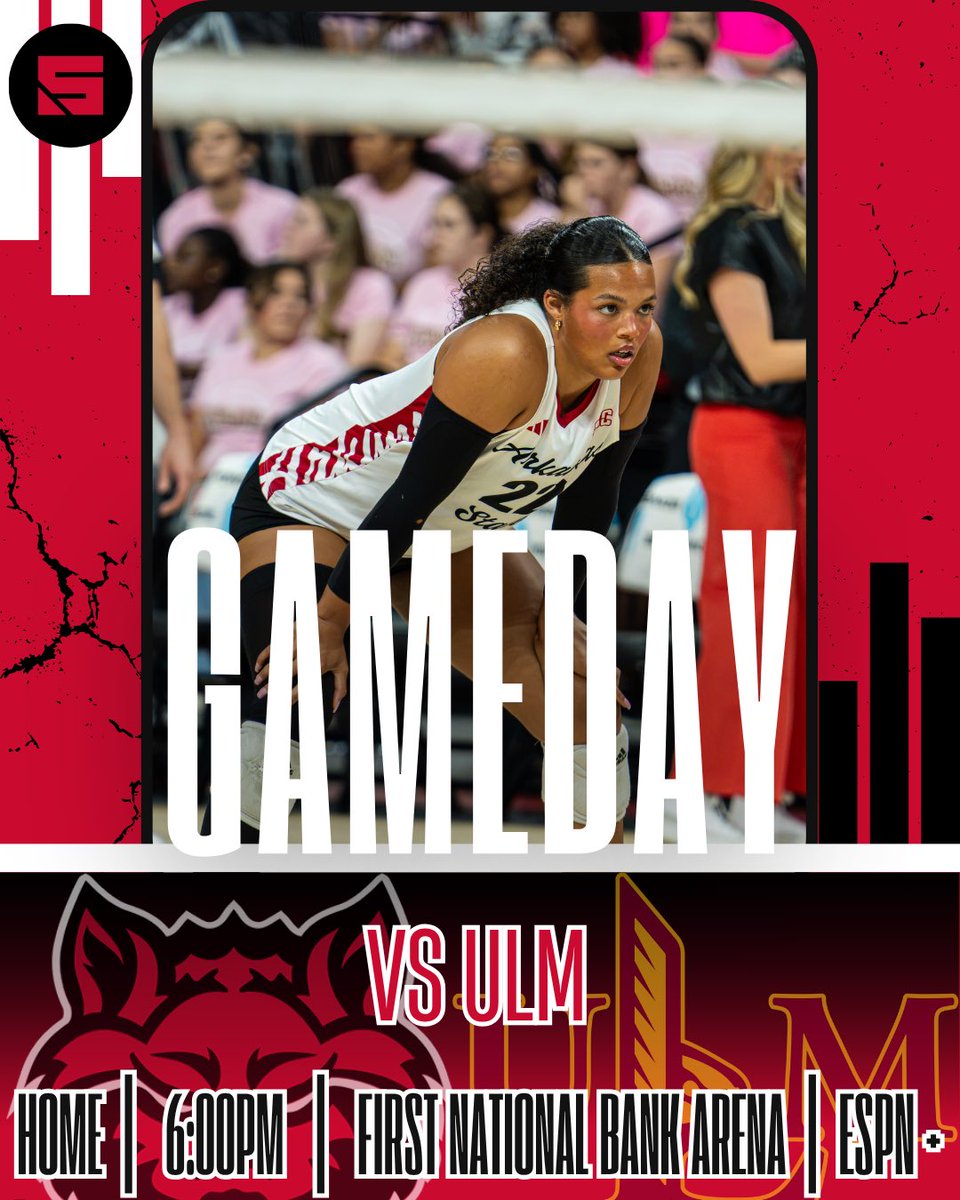 RedWolvesSynd's tweet photo. It’s Game Day!! 🏐
A-State Volleyball is set to start their run to defend their Conference Championship from last season vs ULM
Inside the Bank
🆚 ULM
⏰ 6:00PM
📍 First National Bank Arena
📺 ESPN+
📸 jtfilmzs
#DefendingSunBeltChamps #WolvesUp #BeatULM https://t.co/lrvxdLl2uA