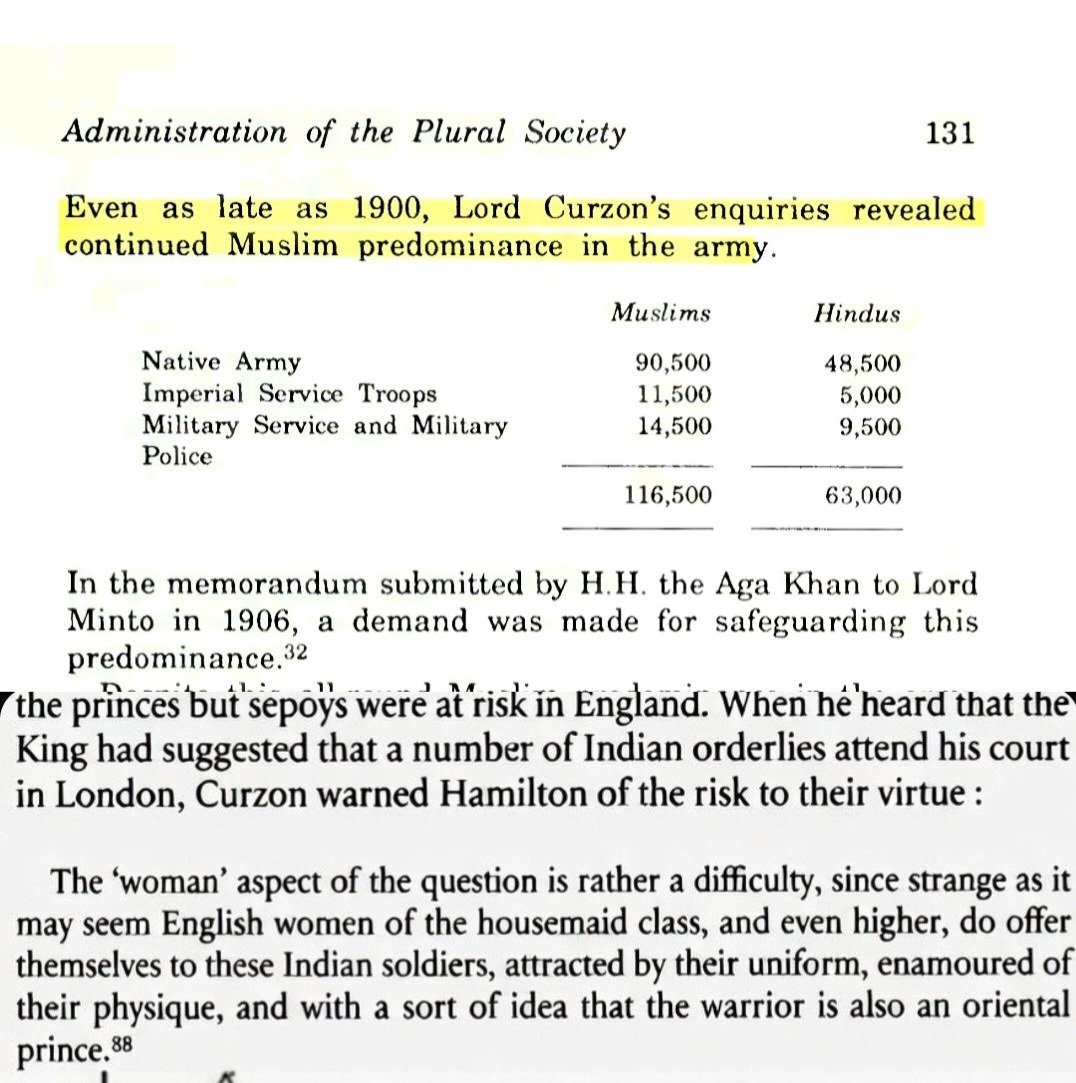 booleanwhale's tweet photo. Muslims outnumbered Hindus among British India soldiers during Curzon's era as he himself had noted. Punjab was the single largest source. https://t.co/K2Cexd7P2U