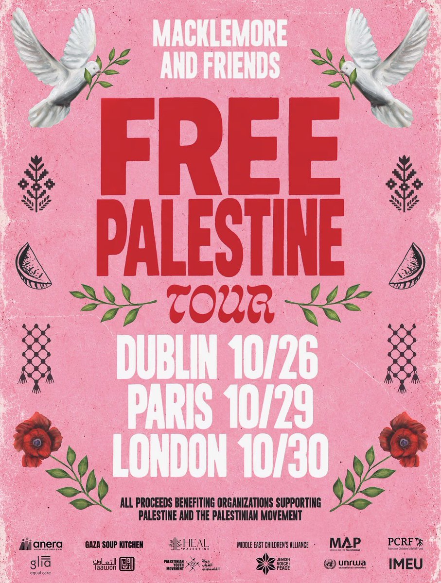 bchartsnet's tweet photo. 🇵🇸 Macklemore dobra a aposta e anuncia a turnê "Free Palestine", que contará com mais artistas a serem anunciados. TODOS os lucros serão destinados a organizações que apoiam a Palestina. https://t.co/9pVhLUO33r