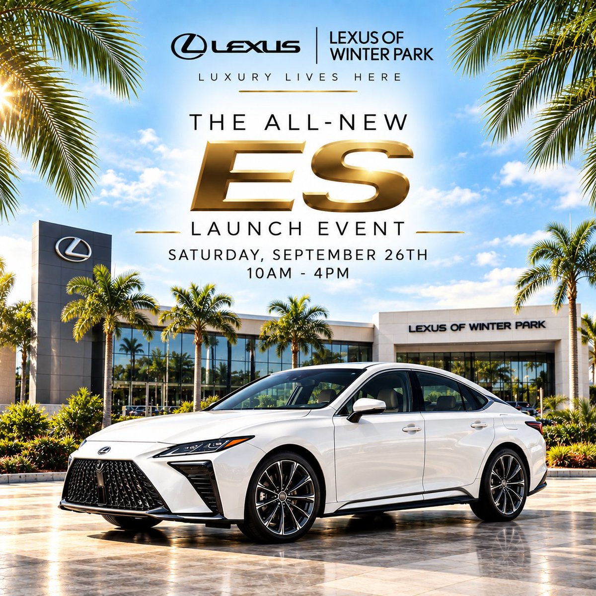 Lexuswinterpark's tweet photo. ✨ THE ALL-NEW ES HAS ARRIVED! ✨

Join us at #LexusOfWinterPark for our All-New ES Launch Event! 🎉

📅 Sat, Sepr 26th - 10 AM–4 PM

Come experience the all-new #LexusES and enjoy a day filled with exciting offers, refreshments, &amp; more! Learn more here: https://t.co/lGWRVwdWGo https://t.co/1x6qagMDHD