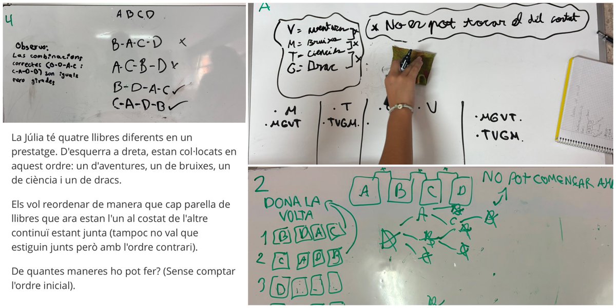 CarlesGranell4's tweet photo. Problema del mes 📚
👉🏼 La Júlia té 4 llibres diferents en aquest ordre: aventures, bruixes, ciència i dracs.
Els vol reordenar perquè cap parella que ara està junta continuï estant-ho. De quantes maneres ho pot fer?
🔗 Proposta de @contrarellotgem a https://t.co/mzV5FjUkOr https://t.co/956SJ5VZAH