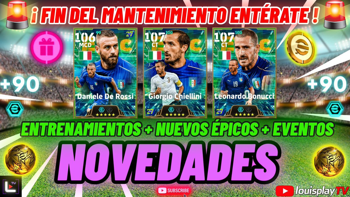 LouisPlayTV's tweet photo. 🚨 NUEVOS ÉPICOS ITALIANOS 🔥 + NUEVA HABILIDAD 😱  + ENTRENAMIENTOS ✅ + EVENTOS 🎁 + DESTACADOS  🤔

https://t.co/SUFvWJ6xA7

#LouisPlayTv #eFootball #efootball2027 #efootball27 #efootballmobile #efootballmobile2027 #イーフト https://t.co/WUHpgcm1Do
