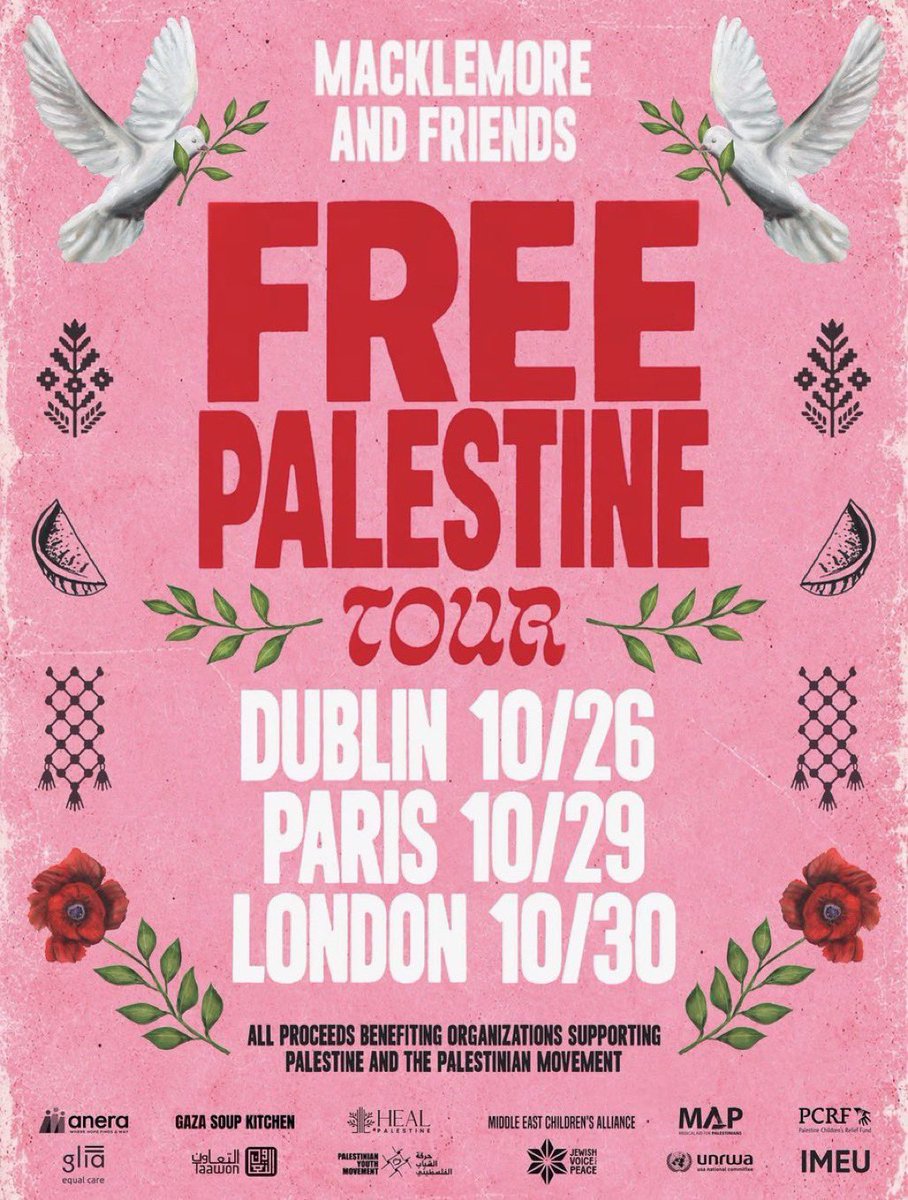 PopTingz's tweet photo. Macklemore announces the Free Palestine Tour.

All the money raised will go to organizations that support Palestinians. https://t.co/UYRUzkztoR