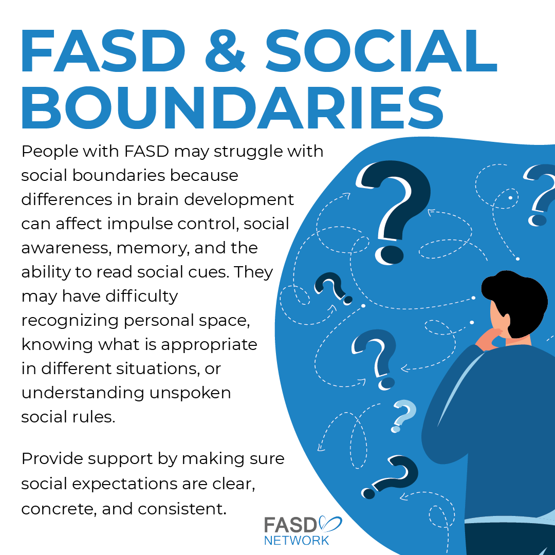SaskFASDNetwork's tweet photo. Social boundaries can be complicated when the “rules” are often unspoken and constantly changing.

For people with FASD, what may look like inappropriate behaviour can actually reflect a need for more direct teaching, repetition, and support. https://t.co/PqcyHXQNfE