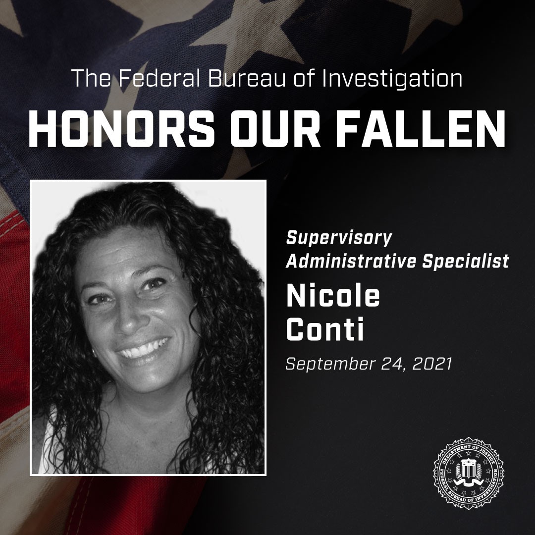 FBILasVegas's tweet photo. The #FBI remembers Supervisory Admin Specialist Nicole Conti who died on this day in 2021 from 9/11 related illnesses. SAS Conti helped set up a makeshift command center that day & worked around the Ground Zero site for months supporting recovery & response efforts. https://t.co/JGOdrGkwbr