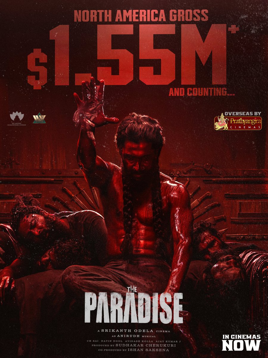 PrathyangiraUS's tweet photo. DISHTI ANTHA POVALEEEEEE 🔥🔥🔥

#ThePARADISE NORTH AMERICA GROSS $1.55 MILLION and Counting ❤️‍🔥❤️‍🔥

Overseas By @PrathyangiraUS, In★Cinemas★Now

@NameisNani @Odela_Srikanth @AnirudhOfficial @SudhakarCheruk5 @SLVCinemasOffl @TheParadiseOffl https://t.co/TVjQsq6cVY