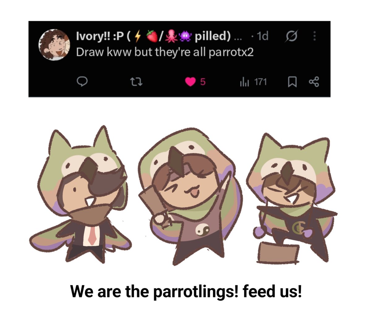 octanmarch's tweet photo. Wato! you go left! Wifies, you know what to do, Kenadian, you just be Kenadian. together, WE ARE PARROTX2! https://t.co/MB62t7hxn7