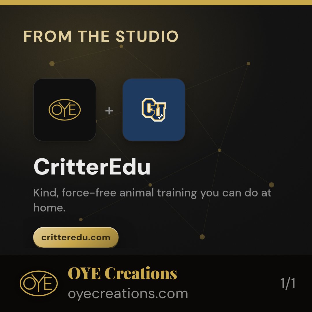 OYEllc's tweet photo. Train your animal the way that actually works. Kind, force-free, at home. CritterEdu.

#buildinpublic #indiemaker #independentbrand #madeby #oyecreations https://t.co/9pn9lVVbU8