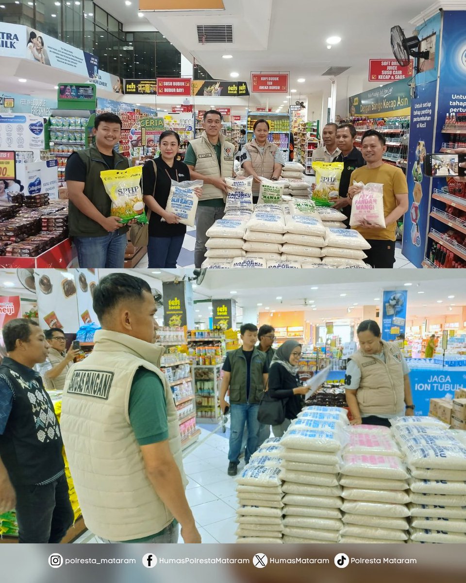 HumasMataram's tweet photo. Satgas Pangan Kota Mataram bersama Unit Tipidter Polresta Mataram mengecek harga, ketersediaan, dan mutu berasdi sejumlah pasar dan ritel. Hasil monitoring, harga masih sesuai HET dan mutu beras secara umum dalam kondisi baik. 🌾
#PolrestaMataram #SatgasPangan #Beras #PanganAman https://t.co/MEVmEfgMPP