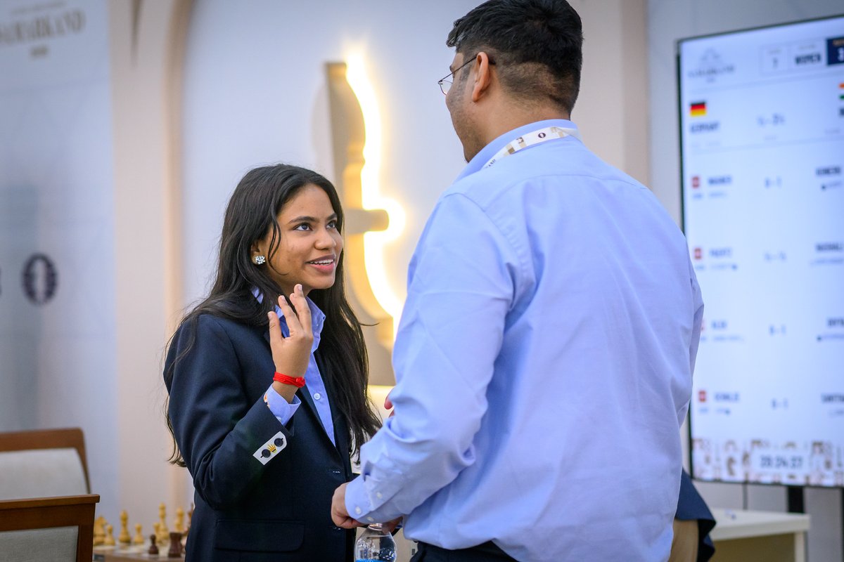 chesscom_in's tweet photo. BREAKING: 🇮🇳 IM Savitha Shri is on 7/7!

She (@savithachess) won on demand and helped the team to draw the match against 🇰🇿 Kazakhstan! #ChessOlympiad

📸 @FIDE_chess / Michal Walusza https://t.co/S7yiizVhGy