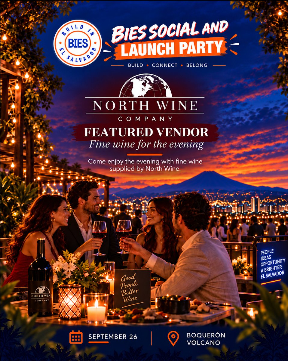 BuildInES's tweet photo. We’re stoked to have @NorthWineCo joining us as one of the vendors at the BIES Social &amp; Launch Party! 🍷

Their wine is top-notch, hand-selected, with some of the finest bottles you’ll find in El Salvador. Highly recommend.

🎟️: https://t.co/tw6XRo8Zas https://t.co/yt2vfibaOT