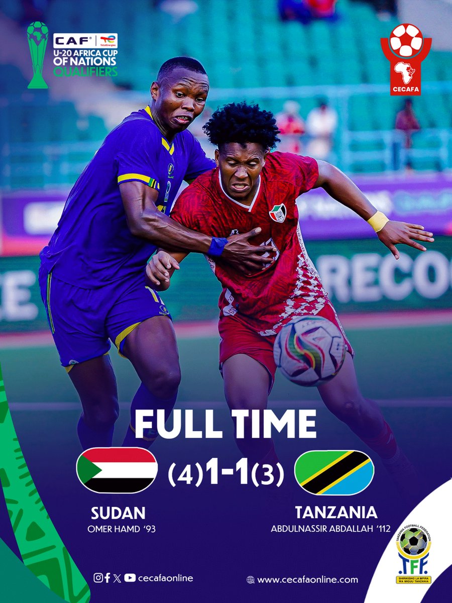 Cecafaonline's tweet photo. FT | Big moment. #U20AFCONCECAFAQUALIFIERS #CECAFA https://t.co/kft2bDYmOk