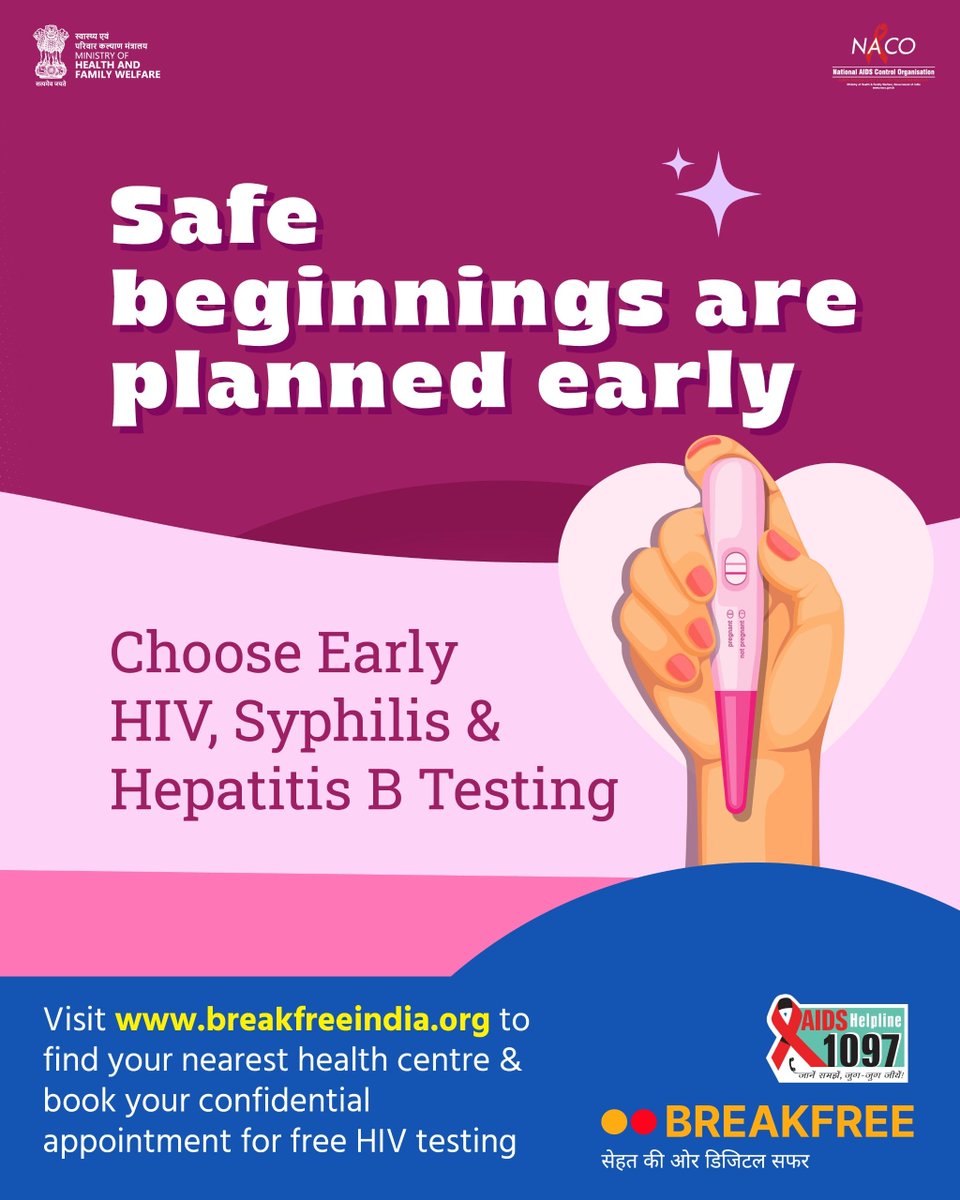 NACOINDIA's tweet photo. Planning for your baby? Here’s your reminder! 

Make HIV, Syphilis and Hepatitis B testing part of your early pregnancy plan to help prevent transmission and build a safer future for both mother and baby. https://t.co/ivTLqALVLS