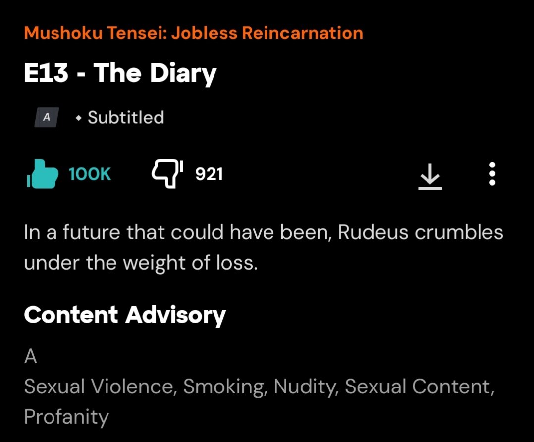 AnimeNovakai's tweet photo. 🚨 MUSHOKU TENSEI IS STILL COOKING. 🔥

Season 3 Episode 13 — “The Diary” — has officially crossed 100K+ likes on Crunchyroll! ❤️

It’s currently the MOST-LIKED EPISODE OF Season 3 and the HIGHEST-RATED EPISODE OF THE ENTIRE SHOW on IMDb, with an incredible 9.7/10! ⭐

📅 Season 3 Finale — September 27

THE DIARY HIT DIFFERENT. 😭🔥