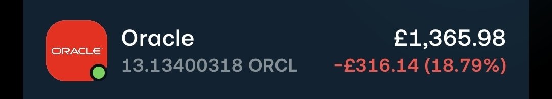 penallywill's tweet photo. Is it just me or Oracle $ORCL 
Just cant seem to get bull run going 😕 
Only shows me down 19% but was already down 30%+ when sold to move to isa.. https://t.co/KyZNzRGycz