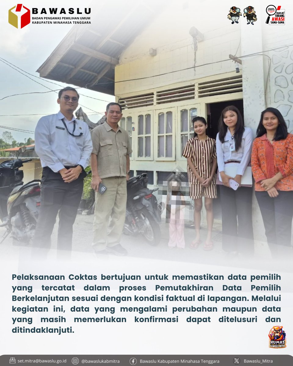 Bawaslu_mitra's tweet photo. Dalam rangka mendukung Pemutakhiran Data Pemilih Berkelanjutan (PDPB), Bawaslu Kabupaten Minahasa Tenggara bersama KPU Kabupaten Minahasa Tenggara kembali melaksanakan Coklit Terbatas (Coktas) pada Kamis (24/9/2026). https://t.co/bHR2BkGBwY