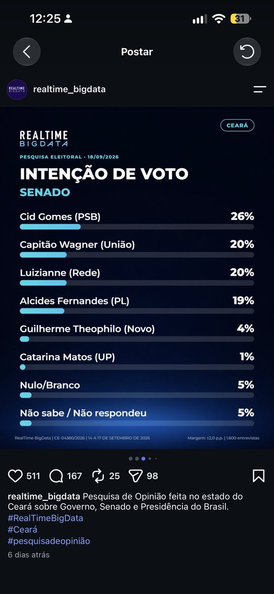 ped78911's tweet photo. Ei @ConservaBanido  o quanto podemos confiar nessa pesquisa para o Senado do Ceará? https://t.co/FCJ2RgUg56
