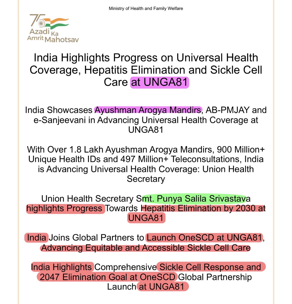 shubham31962's tweet photo. India Highlights Progress on Universal Health
Coverage, Hepatitis Elimination and Sickle Cell
Care at UNGA81
#UPSC #PIB #UPSC2027 #BPSC72 #BPSC #UPPCS For More, Join the Channel https://t.co/P31uUI5l6a https://t.co/p9FgZjyXMS