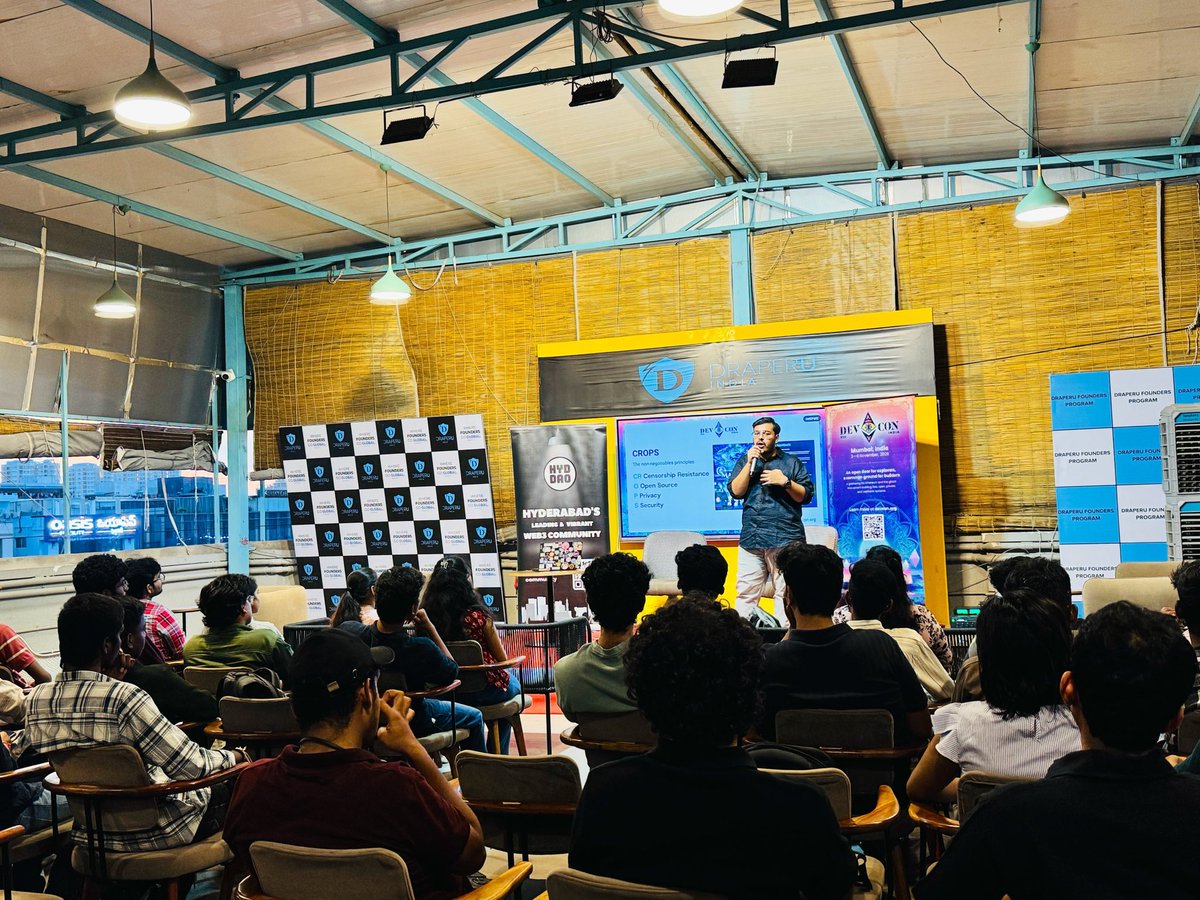 hyderabaddao's tweet photo. Hyderabad, you showed up!! ⟠🔥

Despite the severe rainfall, we had an absolute banger of a "Road to @EFDevcon VIII 🇮🇳Hyderabad Edition" event last weekend, which was packed with builders, ideas, conversations & energy.

Here are some glimpses from an evening dedicated to Ethereum, Open Source, AI & Public Goods. 

Thanks to @ethereum, @geodelabs & @ETHGlobal team for the support 🫶

🧵1/6 👇