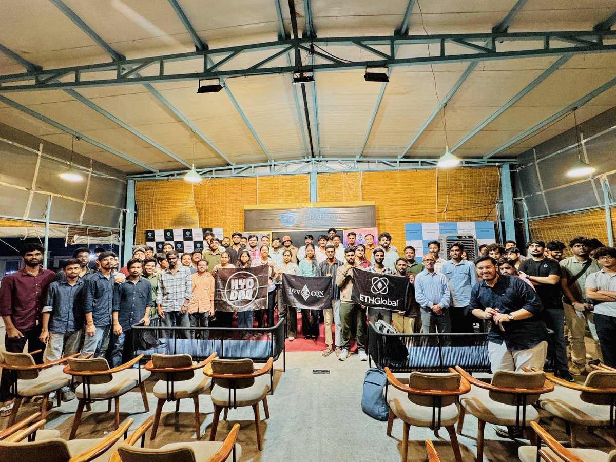 hyderabaddao's tweet photo. Hyderabad, you showed up!! ⟠🔥

Despite the severe rainfall, we had an absolute banger of a "Road to @EFDevcon VIII 🇮🇳Hyderabad Edition" event last weekend, which was packed with builders, ideas, conversations & energy.

Here are some glimpses from an evening dedicated to Ethereum, Open Source, AI & Public Goods. 

Thanks to @ethereum, @geodelabs & @ETHGlobal team for the support 🫶

🧵1/6 👇