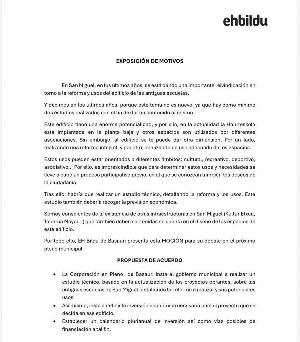 EHBilduBasauri's tweet photo. MOZIOA
San Migelgo eskola zaharren
etorkizuna zehazteko
futuro de las
antiguas escuelas de San Miguel https://t.co/omyScw5tIc