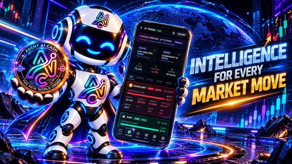 AgentAiCashOff's tweet photo. Built-in AI. Smarter market decisions.

The market doesn’t wait. Prices move, momentum shifts, and opportunities can appear in seconds.

That’s where Agent Ai Cash brings AI directly into the trading experience.

Its built-in AI is designed to read complex market movements, process trading data, and assist users with faster, more informed trade execution -- all from within the wallet.

No need to jump between different platforms just to analyze a setup.

Analyze. Understand. Execute.

One wallet, with AI built into the experience.

🌐 https://t.co/bfzvcDHzgm

#AgentAiCash #AAIC #AITrading #Crypto #Web3