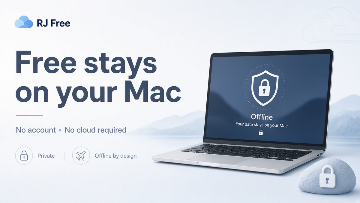 macOSRJcom's tweet photo. 🆓 Free plan = no account, no cloud required.
→→ Install on your Mac, recover deleted files, create local backups, verify the result.
Premium cloud is optional — never required for recovery on your machine.
#Privacy #LocalFirst #NoAccount #Offline #FreePlan #MacRecovery https://t.co/7hN7Wr1N38