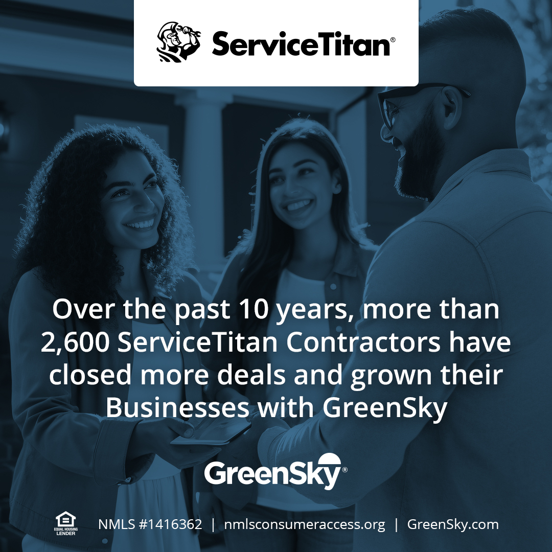 GreenSkyProgram's tweet photo. The GreenSky® Program enables Contractors to unlock the full value of the ServiceTitan platform. With in-platform funding, custom financing rules, and ongoing training and support, we make it easier to execute your financing program. 

Learn more: https://t.co/H0oXtvcqhK https://t.co/sFTpp1HTth