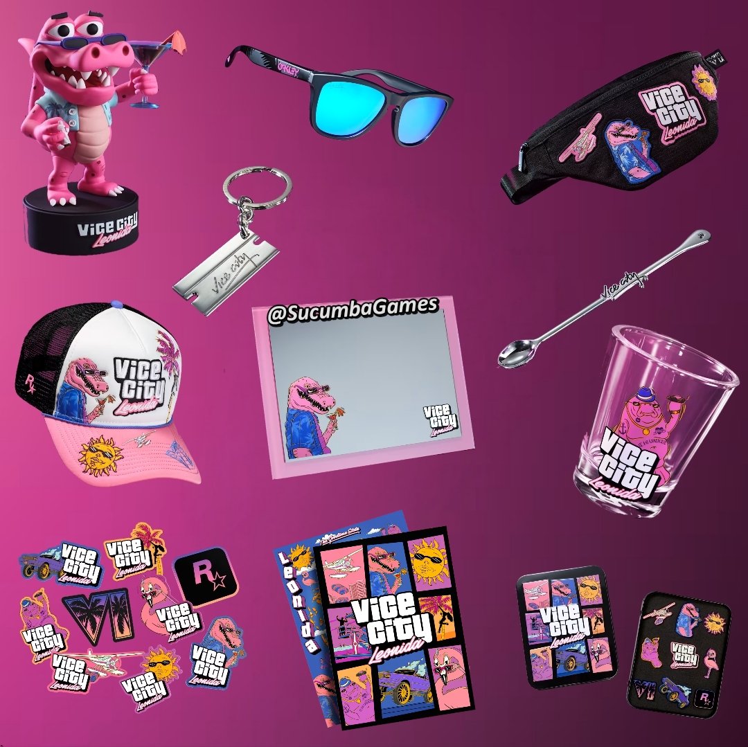 SucumbaGames's tweet photo. A Rockstar Games anunciou Grand Theft Auto VI: The Goodtime State - Vice City Collection.

A Edição de Colecionador custa US$ 400 Dólares, não será vendida no Brasil e também não inclui o jogo. Ela contará com 11 itens oficiais:

• Estátua de Macca, o Jacaré
• Óculos de Sol Oakley® Frogskins™
• Bolsa transversal das Leonida Keys
• Boné Snapback New Era® 9FORTY
• Espelho magnético de Macca, o Jacaré
• Copo de shot de Chunkee, o Peixe-boi
• Colher swizzle colecionável Vice City
• Chaveiro de lâmina Vice City
• Conjunto de pins esmaltados das Leonida Keys em uma lata de metal
• Conjunto de adesivos das Leonida Keys em um pacote
• Pôster dupla face de lembrança com o mapa de Leonida