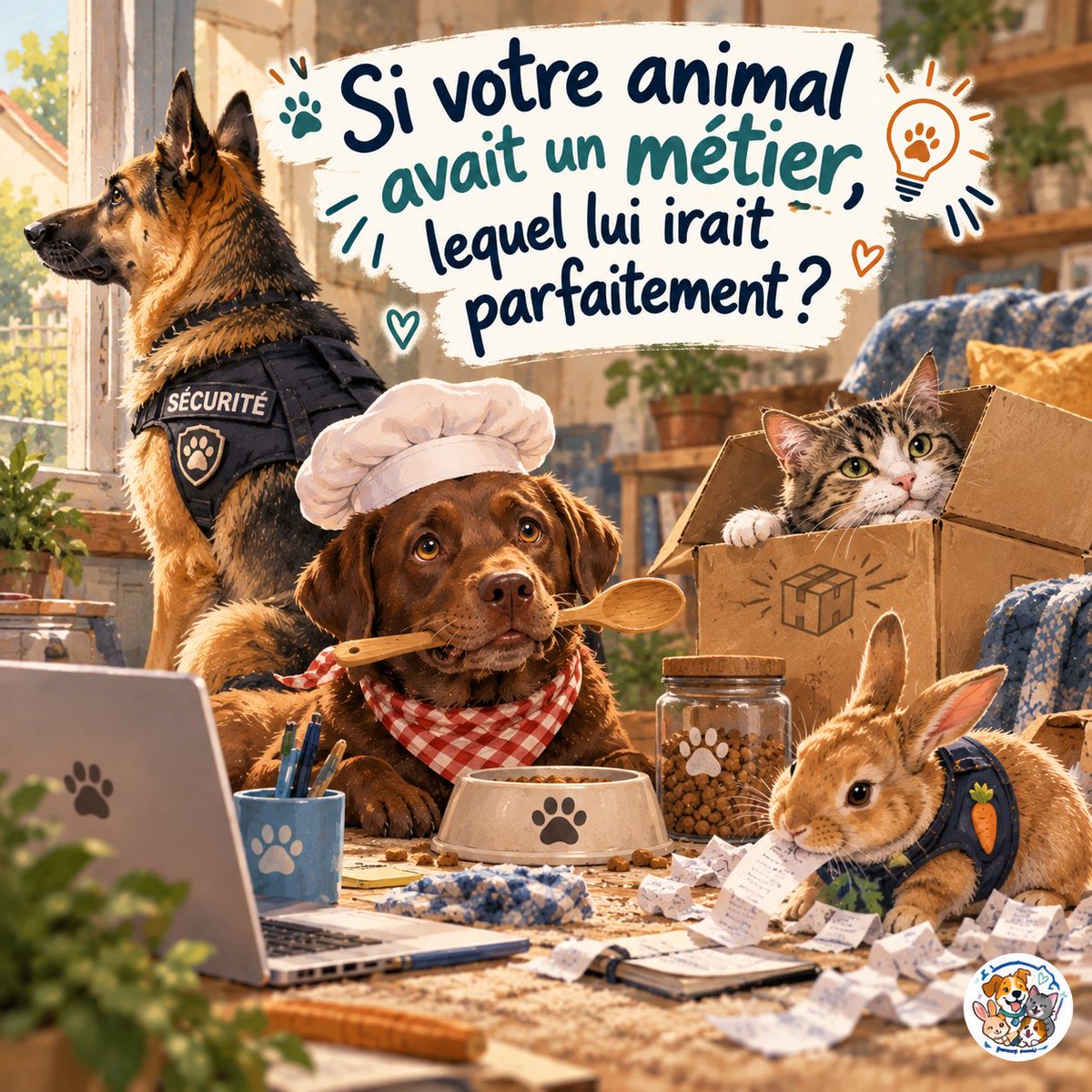 Proustyandco's tweet photo. Si votre animal devait aller travailler demain matin… quel serait son métier ?
Agent de sécurité,Contrôleur qualité des cartons,Responsable des repas ,Testeur pro de canapé. Quel métier irait PARFAITEMENT à votre animal ?
#AnimauxDeCompagnie #Chien #Chat https://t.co/YN1Lm02QmY