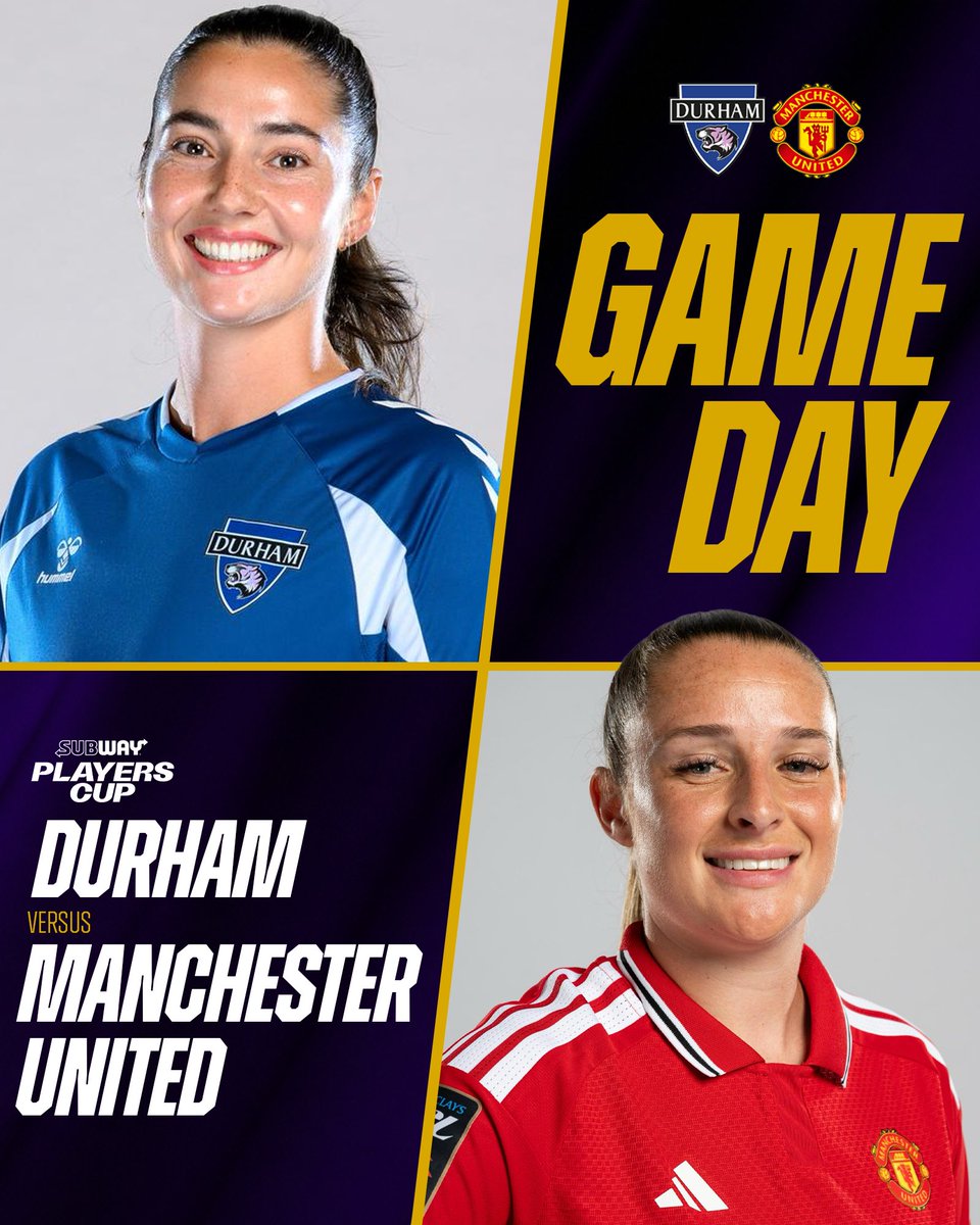 DurhamWFC's tweet photo. Here we go. Starting the #SubwayPlayersCup with a big one 👀

🆚 Manchester United
📍 South Shields FC, NE32 3UP
⏰ 7pm kick-off (gates open 5:30pm) 
🎟️ https://t.co/HtJLjLggmn https://t.co/jnlVDs1dAk