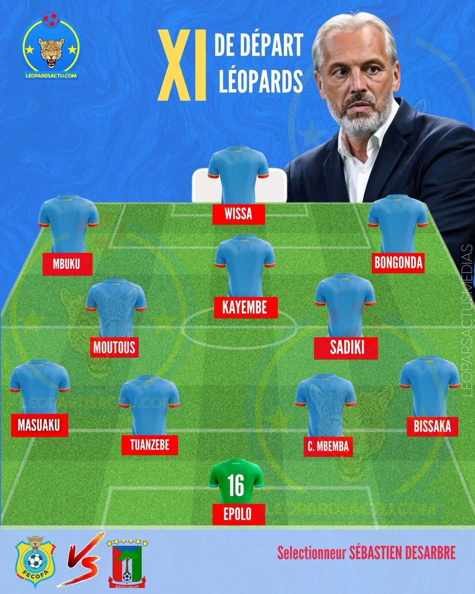 MickyJnr__'s tweet photo. 🚨 DR CONGO LINEUP:

🇨🇩 The Leopards’ starting XI to face Equatorial Guinea 🇬🇶 in the AFCON 2027 qualifiers.

#AfricanFootball #AFCONwithMicky https://t.co/mN5y117zpC