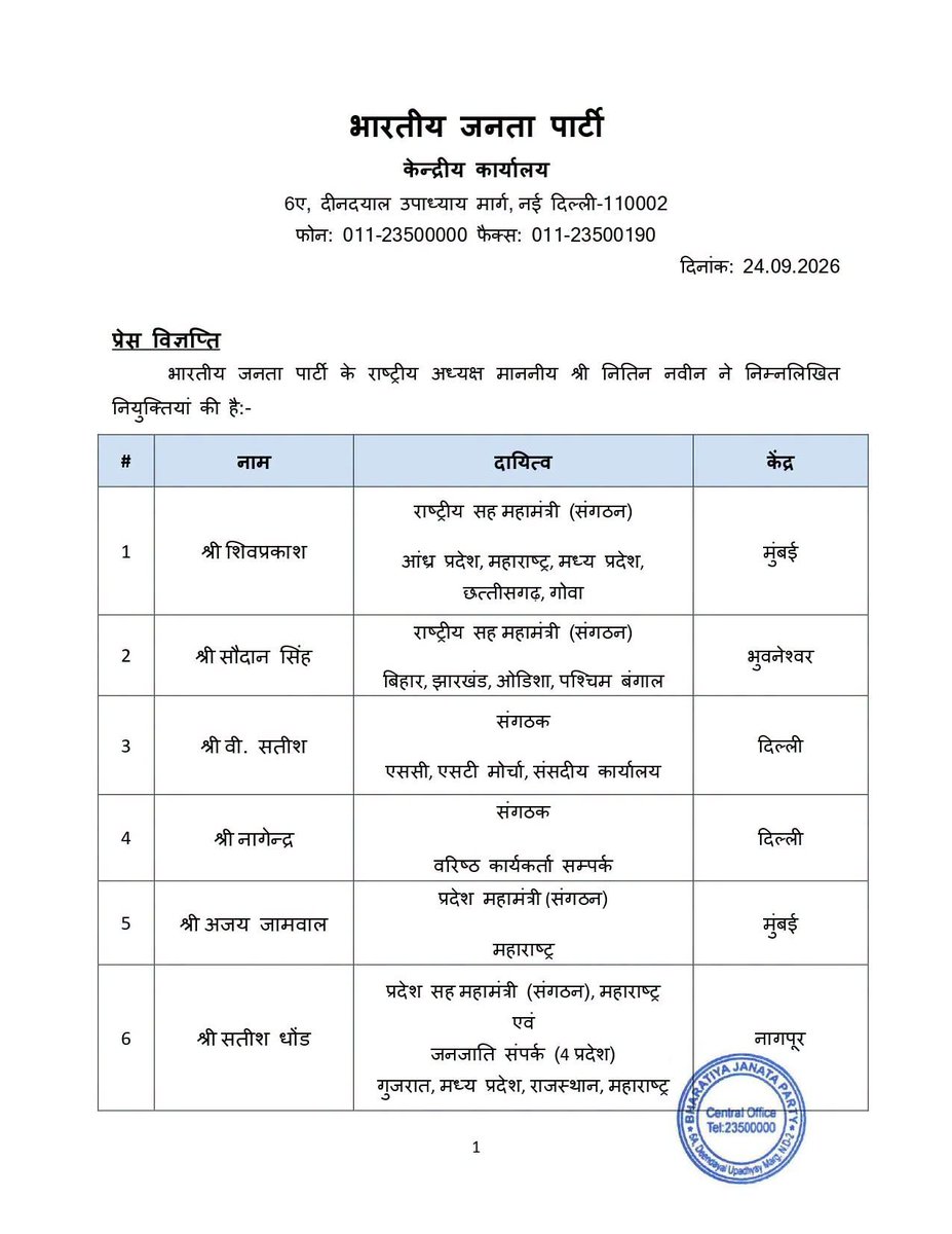 Nautiyalanilmla's tweet photo. माननीय राष्ट्रीय अध्यक्ष श्री @NitinNabin जी द्वारा विभिन्न राज्यों में नियुक्त सभी नवनियुक्त पदाधिकारियों को हार्दिक बधाई एवं शुभकामनाएं।

आपके अनुभव और समर्पण से संगठन को नई मजबूती मिले तथा राष्ट्रसेवा के संकल्प को नई गति मिले। सफल कार्यकाल हेतु मंगलकामनाएं। https://t.co/GRm3wFiG1S