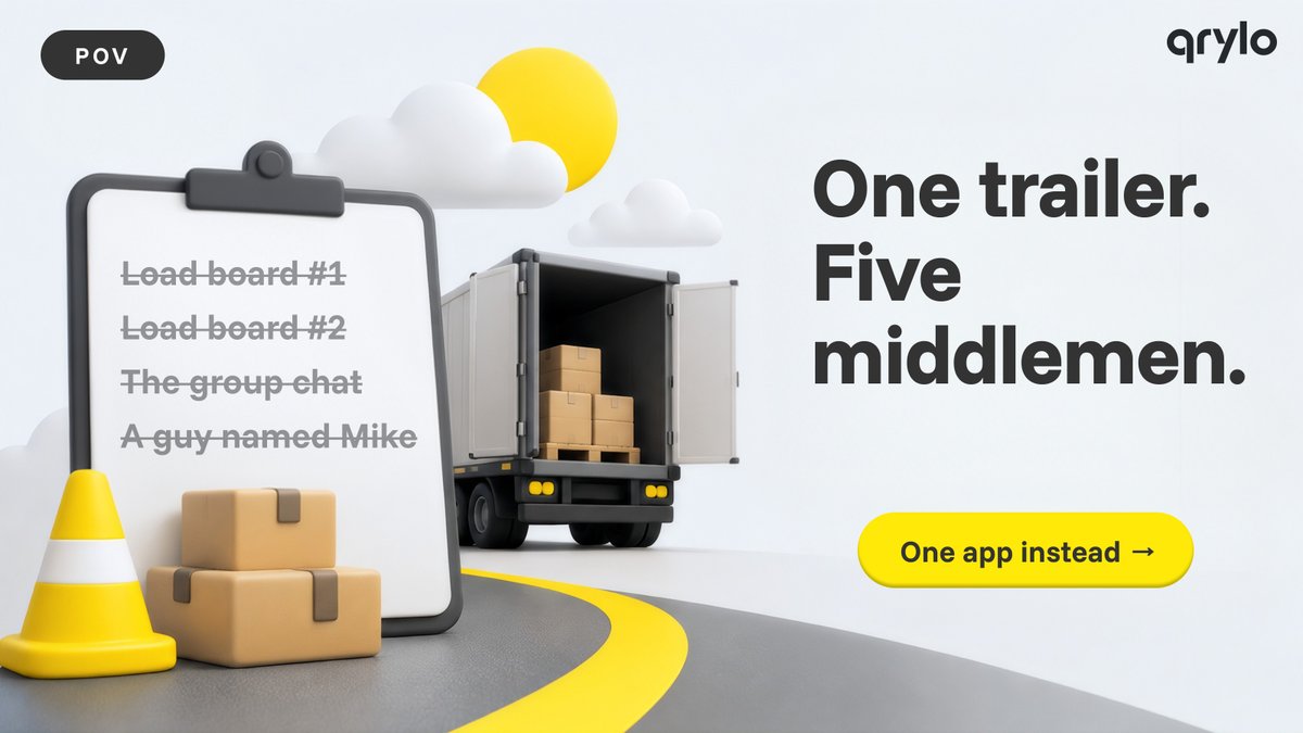 Qrylo_Official's tweet photo. POV: five load boards, three group chats and one guy named Mike — to move one trailer.

There's an app for that. It's this one. https://t.co/aTTNa5FXuH