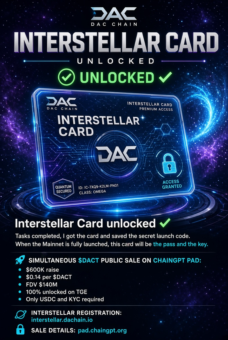 Hoseinlabafi's tweet photo. Interstellar Card unlocked ✅
Tasks completed, I got the card and saved the secret launch code.
When the Mainnet is fully launched, this card will @dac_chain
• $0.14 per $DACT
• FDV $140M
Interstellar registration: https://t.co/H9OHEs67ww
Sale details: https://t.co/DSXLHrSEmE https://t.co/OVRQYumdVW