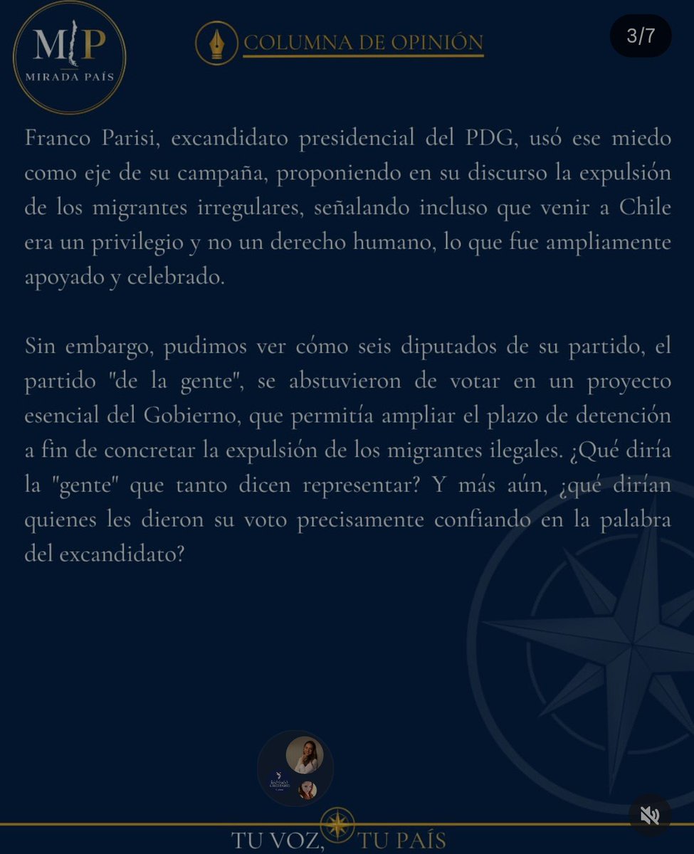 iviavaria's tweet photo. Si Parisi hizo campaña diciendo que venir a Chile era un privilegio y no un derecho humano, señalando que los irregulares debían salir, los diputados del PDG no pueden abstenerse de dar su voto en proyectos que permiten expulsarlos. Hipocresía es poco decir. Es una cruel burla! https://t.co/PFmBAZtXxi