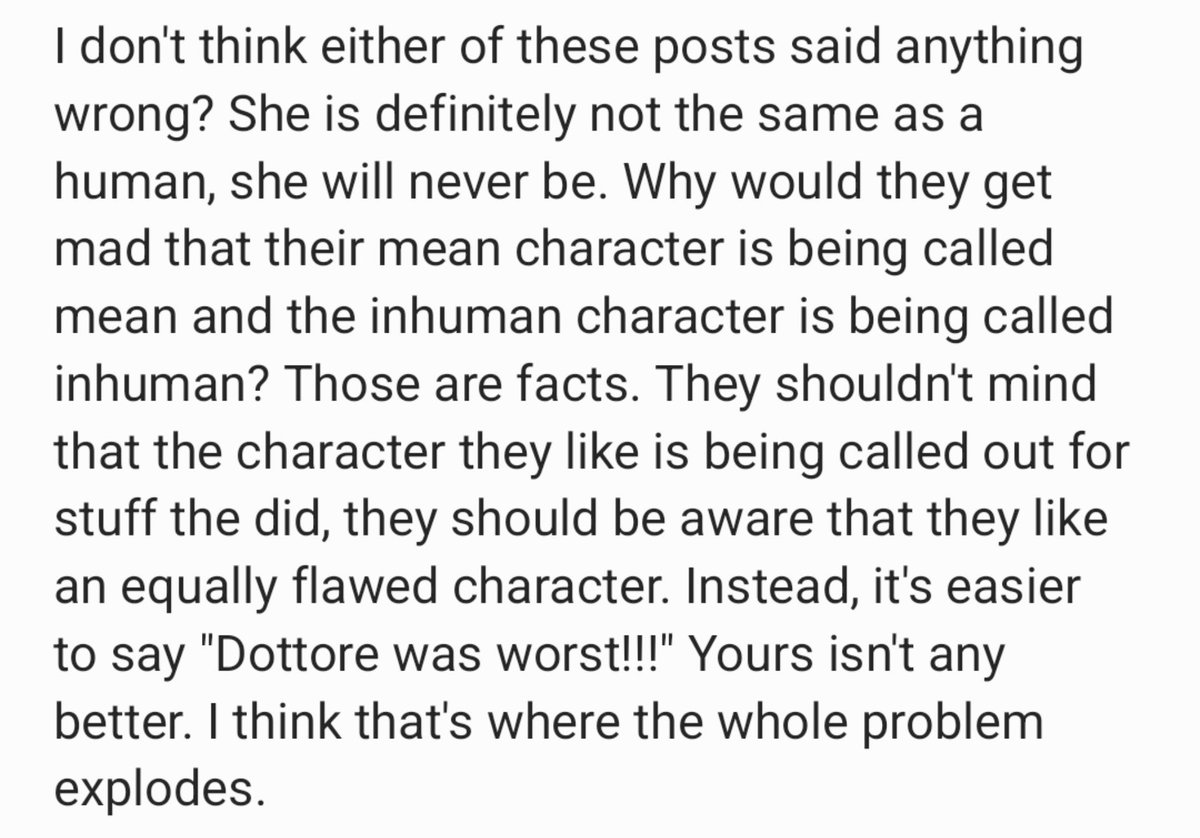 YUMEp_off's tweet photo. @AliFreakshow @000Aether000 @kessedi93 The original post was about her being tone deaf regarding Pantalone's grief, and this quote simply stated that she will probably never be able to feel the same way a real human would. It had not much to do with what she said, but the context in which she did. (Sorry I yap sm) https://t.co/FbORt3f3kM