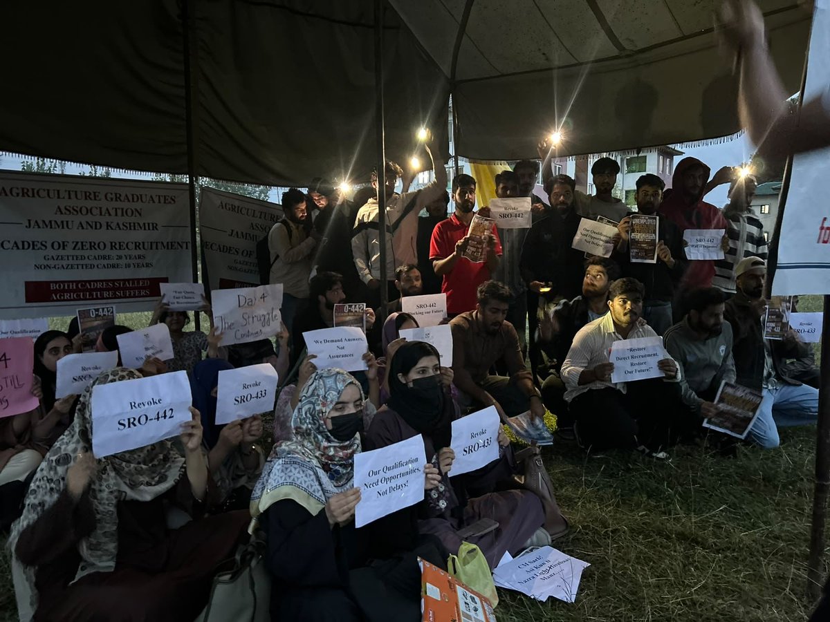 UdayBhanuIYC's tweet photo. Spoke to the protesting Agriculture graduates of Jammu & Kashmir today.

What stayed with me was simple, they are not asking for any favour. They just want the opportunity they studied and worked for.

Years of waiting, vacant posts and shrinking recruitment opportunities cannot become the future of an entire generation.

I have assured them that their fight is our fight. I will raise their concerns at every appropriate forum and stand with them until their voice is heard.