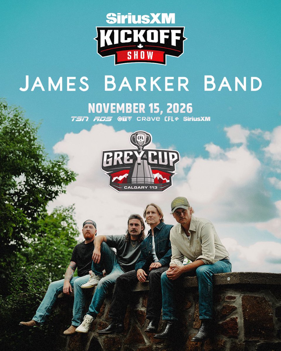GreyCupFestival's tweet photo. JAMES BARKER BAND TO ROCK SIRIUSXM GREY CUP KICKOFF SHOW AT 113TH GREY CUP!

#GREYCUP @siriusxmcanada @jamesbarkerband https://t.co/ZNH4bRnMKu