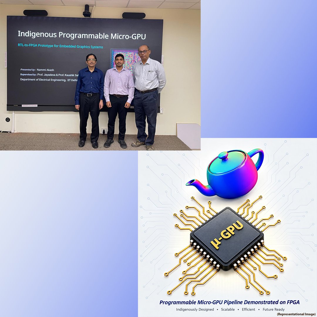Varun55484761's tweet photo. #IITDelhi Researchers Develop First Indigenously Designed Micro-Graphics Processing Unit (GPU)
The #microGPU architecture developed by IIT Delhi researchers will enable indigenous graphics and display-processing systems for embedded applications. https://t.co/gaX0TUBQKY