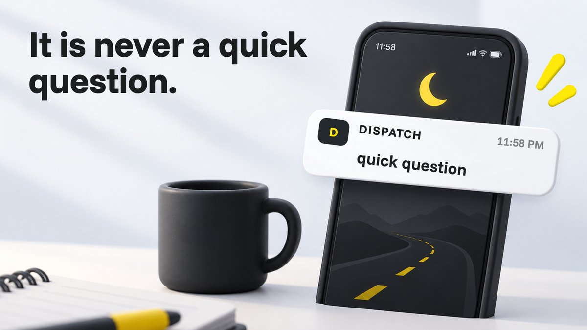 Qrylo_Official's tweet photo. Nobody:

Dispatch at 11:58pm: "quick question"

It is never a quick question. https://t.co/TbQ89prKVL