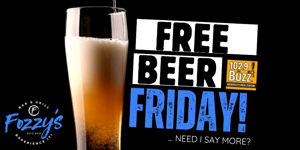 1029thebuzz's tweet photo. Free beer. Free wings. Happy Friday! 🍻🍗
Sign up below for free beer and wings from Fozzy's Bar &amp; Grill in Franklin or Spring Hill.
Plus, You Could Win A Happy Hour Party for up to 20!

Sign up here: https://t.co/onLo0pVvy9 https://t.co/8nGoI3P4T2