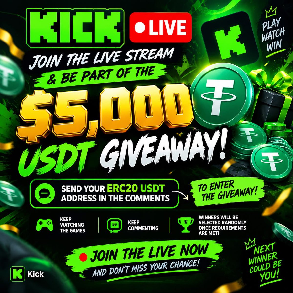 aveewins's tweet photo. @verde_casino 🔥 $5,000 USDT GIVEAWAY IS LIVE! 🎁💰
We’re live on Kick playing games right now! 🎮
How to enter:
1️⃣ Join the stream 👉 https://t.co/G7S99z0U1N
2️⃣ Drop your ERC20 USDT address in the live chat!
Winners will be selected randomly
#1xBet #Melbet #Linebet #1Win #Stake #Rainbet https://t.co/JNK6da0EUs